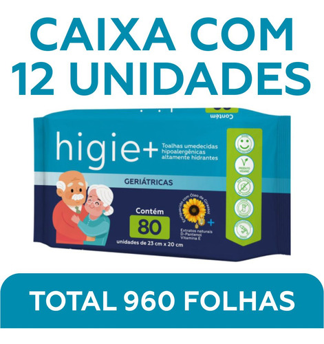 Caixa Com 12 Un. - Toalhas Umedecidas Geriátricas 80 Folhas