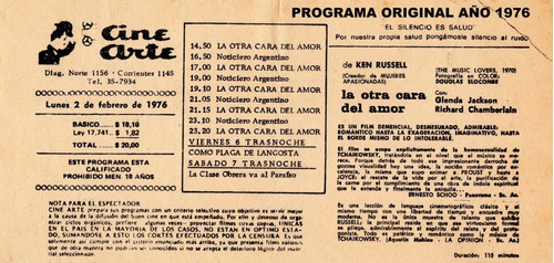 Programa Cine Arte   -   La Otra Cara Del Amor  -   Año 1976