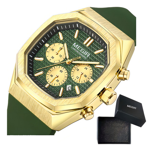 Calendario De Moda Reloj Cronógrafo Cuadrado Megir Color De La Correa Dorado
