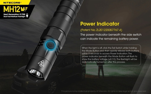 Linterna LED Nitecore MH12 V2 1200 lumens Bateria de 5000mAh Alcance maximo 202 Metros color negro luz blanca