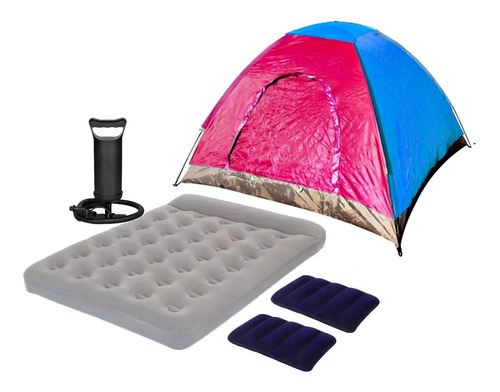 Carpa 2 Personas + Colchon 2 Plazas + Inflador + 2 Almohadas