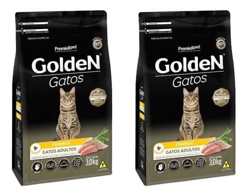 Ração Golden Gatos Adultos Frango 3kg Premier Kit 2 Unidades