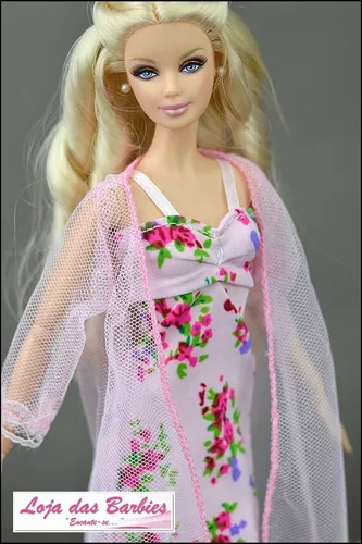 Roupa Lingerie Luxo Camisola Para Boneca Barbie + Sapatos