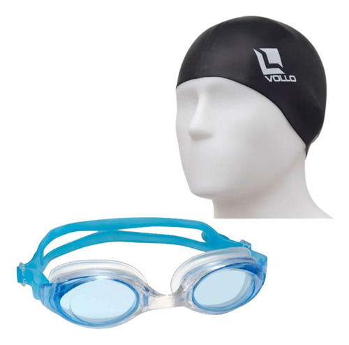 Kit De Natação Adulto Óculos Essential Azul + Touca Preta