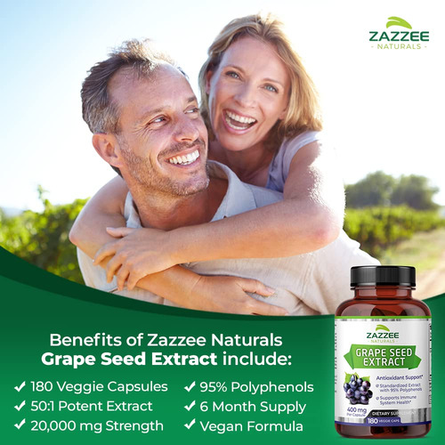 Zazzee Extracto De Semilla De Uva 20.000 Mg De Fuerza, 180 C