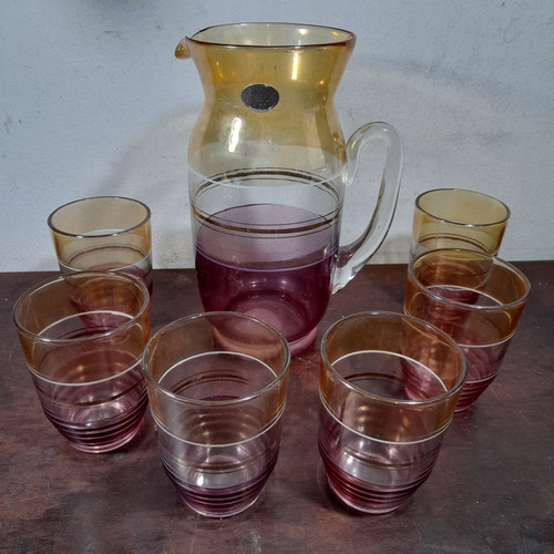 Imagem 2 de 4 de Jarra Pra Suco + 6 Copos Cristal Kelly Bom Estado. Antigo