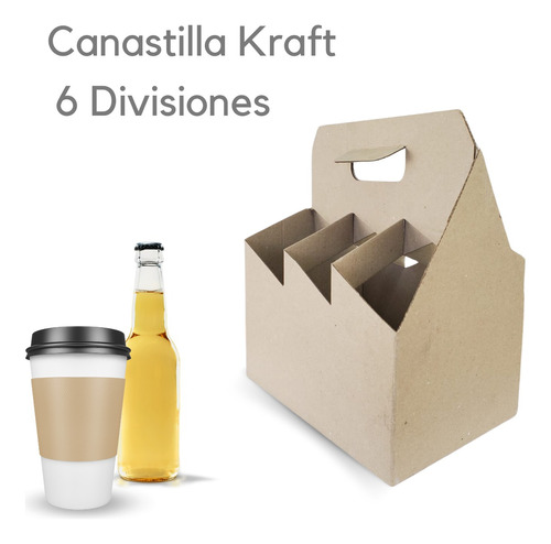 Canastilla C/ Division Kraft Para Transportar Bebidas Vasos