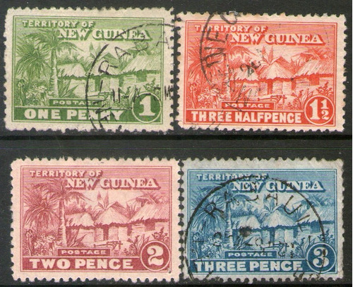 Nueva Guinea (australiana) 4 Sellos Chozas Indígenas 1925-27
