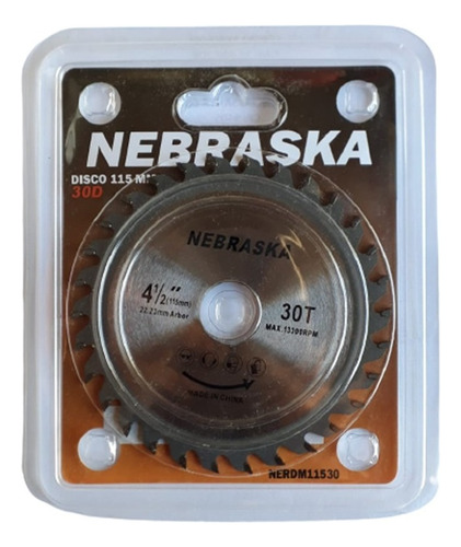 Disco Corte Nebraska Amoladora 115mm Madera 30 Dientes