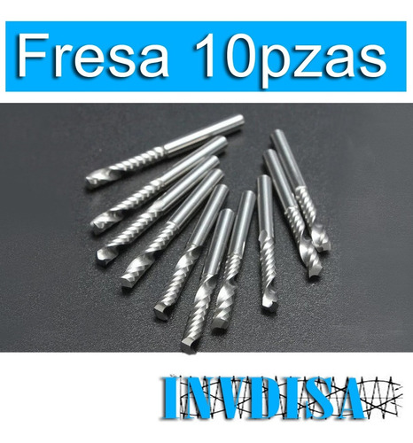 Kit 10 Cortadores Broca Fresa 1/8 Espiral Un Filo Router Cnc