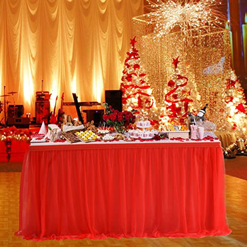 Falda De Mesa De Tul Rojo De 14ft Navidad Y Cumpleaños