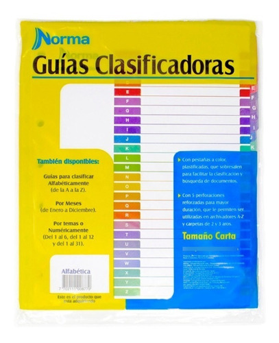 Guías Clasificadoras Norma De La A A La Z X10 Paq