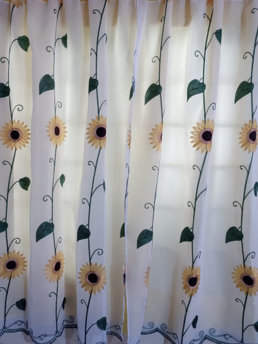Cortina Bordada Para Ventana O Puerta 2m Ancho X 140cm Alto Amarillo