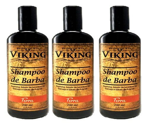 Kit 3 Unidades Shampoo De Barba Viking Terra Fragrância Amadeirada