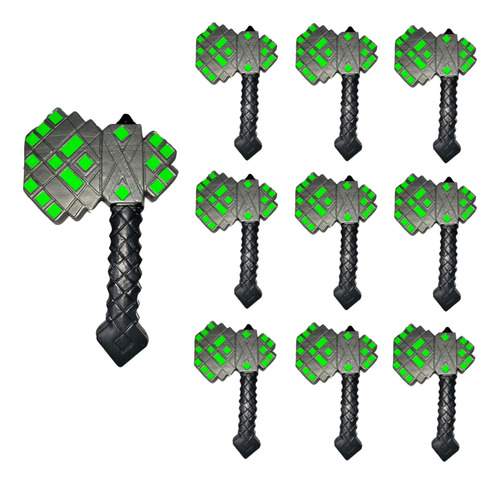 Kit 10 Hachas De Juguete 31cm Para Niño Minecraft Gris Verde