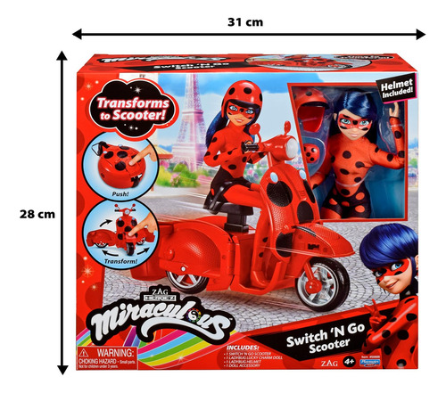 Muñeca Playset Bandai Miraculous Ladybug Switch N Go Scooter