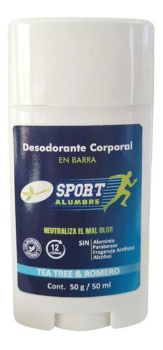 Desodorante Sport Alumbre Naturaldry En Barra 50g Fragancia Tea Tree y Romero