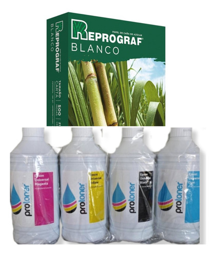 Kit De 4 Litros De Tinta Universal Bk Y Cl + Resma De Papel 