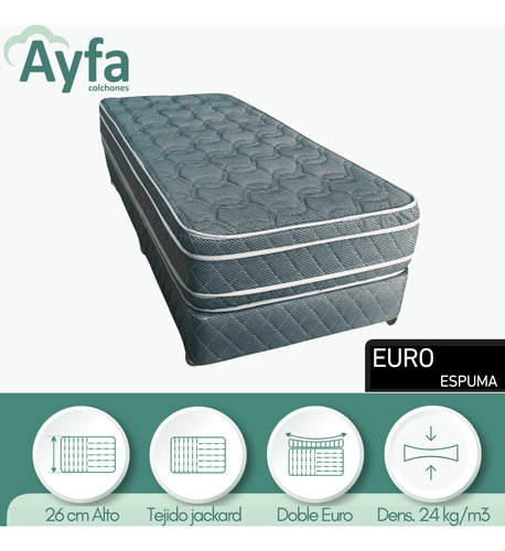 Colchon De Espuma 1 1/2 Plaza 90x190x26 Europillow +almohada Color Gris oscuro