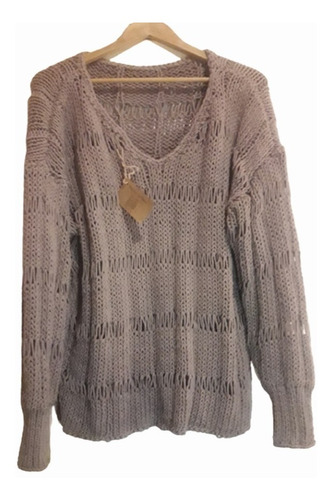 Imagen 2 de 3 de Maxi Sweater Dama Hilo Grueso Artesanal Talle Xl (tlc 52)