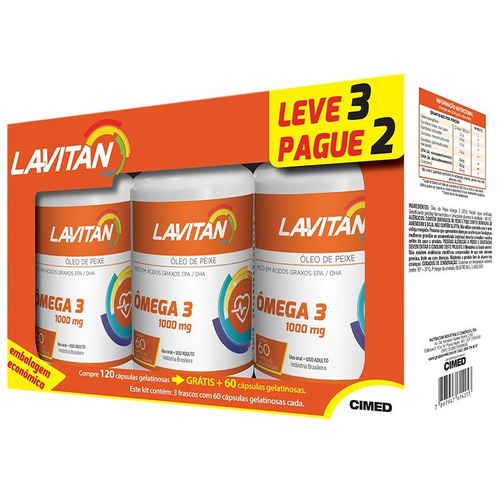 Kit 3x60 Lavitan Ômega 3 Fish Oil 1000mg (180 Cápsulas)