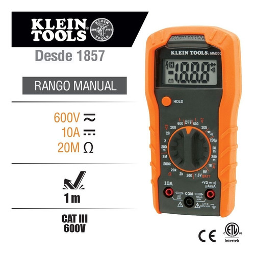 Imagen 4 de 7 de Multimetro Digital Con Selección Manual Klein Tools Mm300
