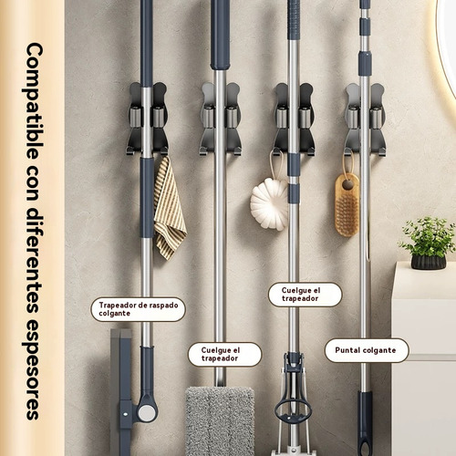 Soporte De Pared Multiusos Para Escoba Y Fregona