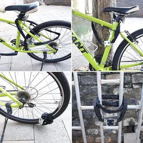 Cadena Eslabón Para Moto Bici Linga Forrada Con Candado Color Negro