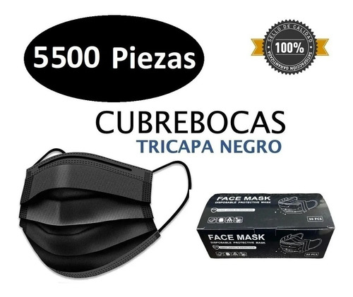Cubrebocas Tricapa Negro 5500 Pza. Mayoreo Caja Master
