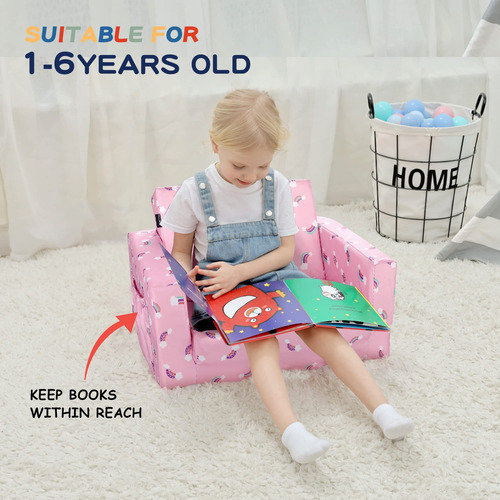 Sofá Infantil Convertible Rosa/arcoíris Asiento Tapizado V