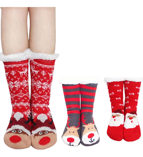 3 Pares De Calcetas Navideñas Térmicas Afelpadas Para Mujer