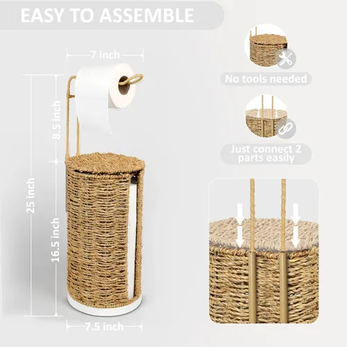 Soporte De Papel Higiénico De Mimbre Independiente Con Tapa,