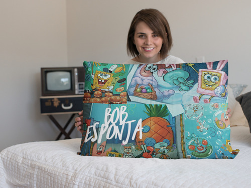 Jogo De Lençol Casal Calça Quadrada Bob Esponja Cor Colorido