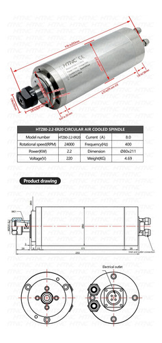 Kit Spindle 3cv 2.2kw Suporte Bomba Pinças Er20 Router Cnc