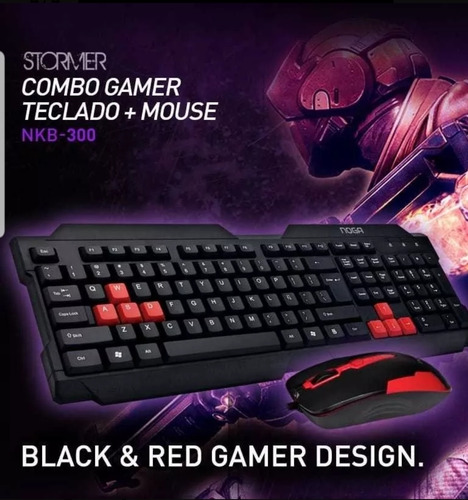 Imagen 3 de 6 de Kit de teclado y mouse gamer Noga NKB-300 Español España de color negro y rojo