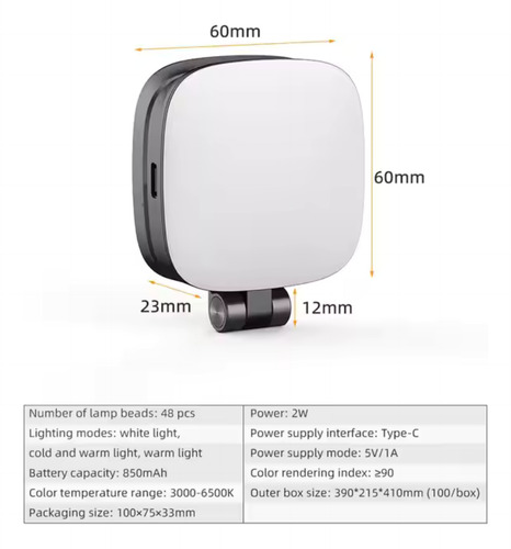 Luz Led Para Celulares Magnética + Espejo, Luz Para Selfie. Blanco