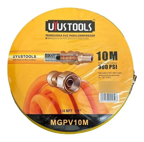 Manguera Para Compresor De Aire 1/4 10 Mts 300psi Uyustools Color Unico Color