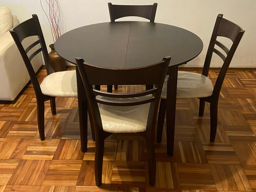 Juego Comedor En Madera Maciza Y Mesa  Circular Extensible