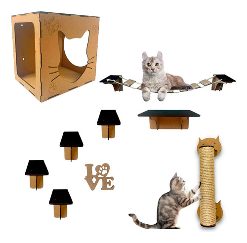 Playground Para Gatos Gatinho Móveis Gatil Em Mdf 8 Peças Cor Fixo Parede