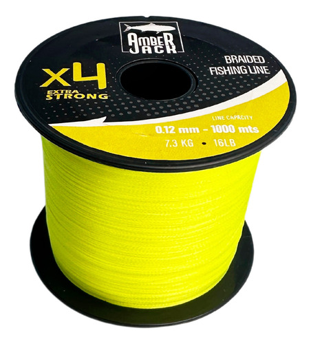 Multifilamento Amberjack Bobina 1000 Mts 4x Todas las Medida Color Amarillo 0.12 mm