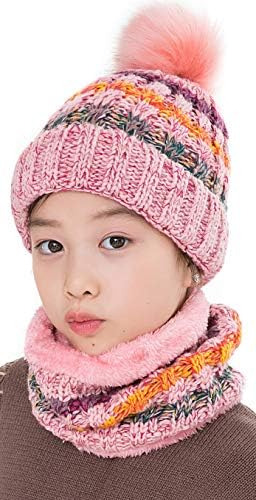 Lcztn Kids Winter Pom Beanie Hat Bufanda Set Para Niñas De 5
