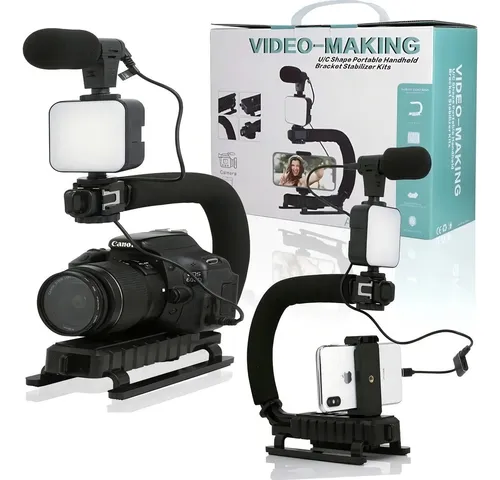 comprar Estabilizador Cámara Y Celular Luz Led Micrófono Con Control Color Negro