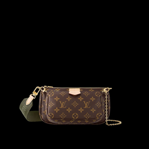 Cartera Multi Pochette Louis Vuitton Marrón Oscuro Monograma Oro Verde Oscuro