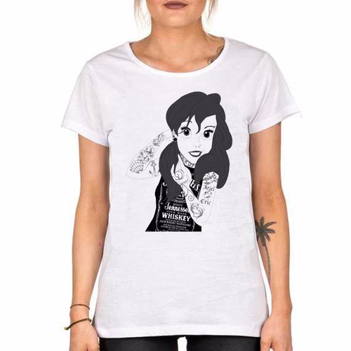 Remera De Mujer Princesa Tattoo Girl Sirenita Rocker Blanco