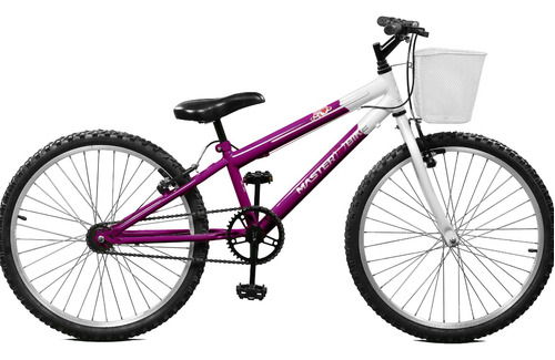 Bicicleta Com Cesta Infantil Aro 24 Mtb Cestinha Feminina Cor Violeta E Branco