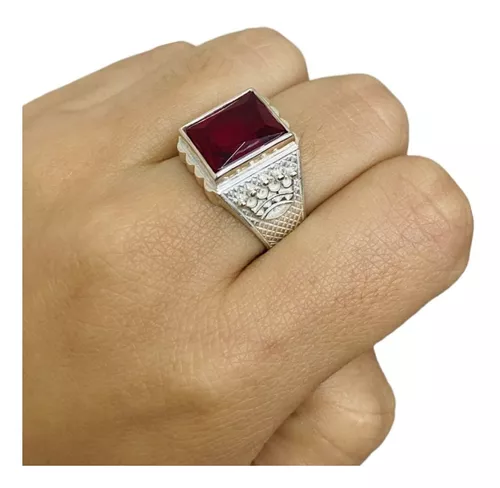 Anillo Plata Piedra Roja Hombre | MercadoLibre