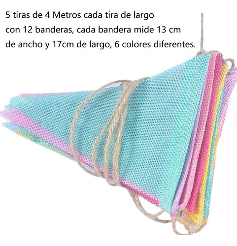 Banderines Decoración Guirnaldas Multicolor Matrimonio 5 Pcs