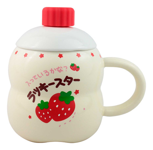 Taza De Ceramica Soda Japon Tapa Y Cuchara Kawaii Fz-305 Soda Rojo