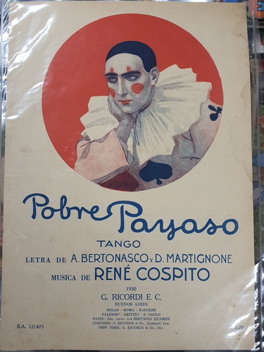Antigua Partitura De Tango De 1930- Pobre Payaso-