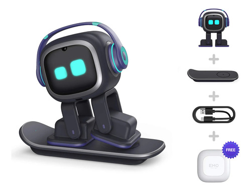 Emo Robot Robô Pet Bot Interativo C/ Inteligência Artificial Emopet Preto